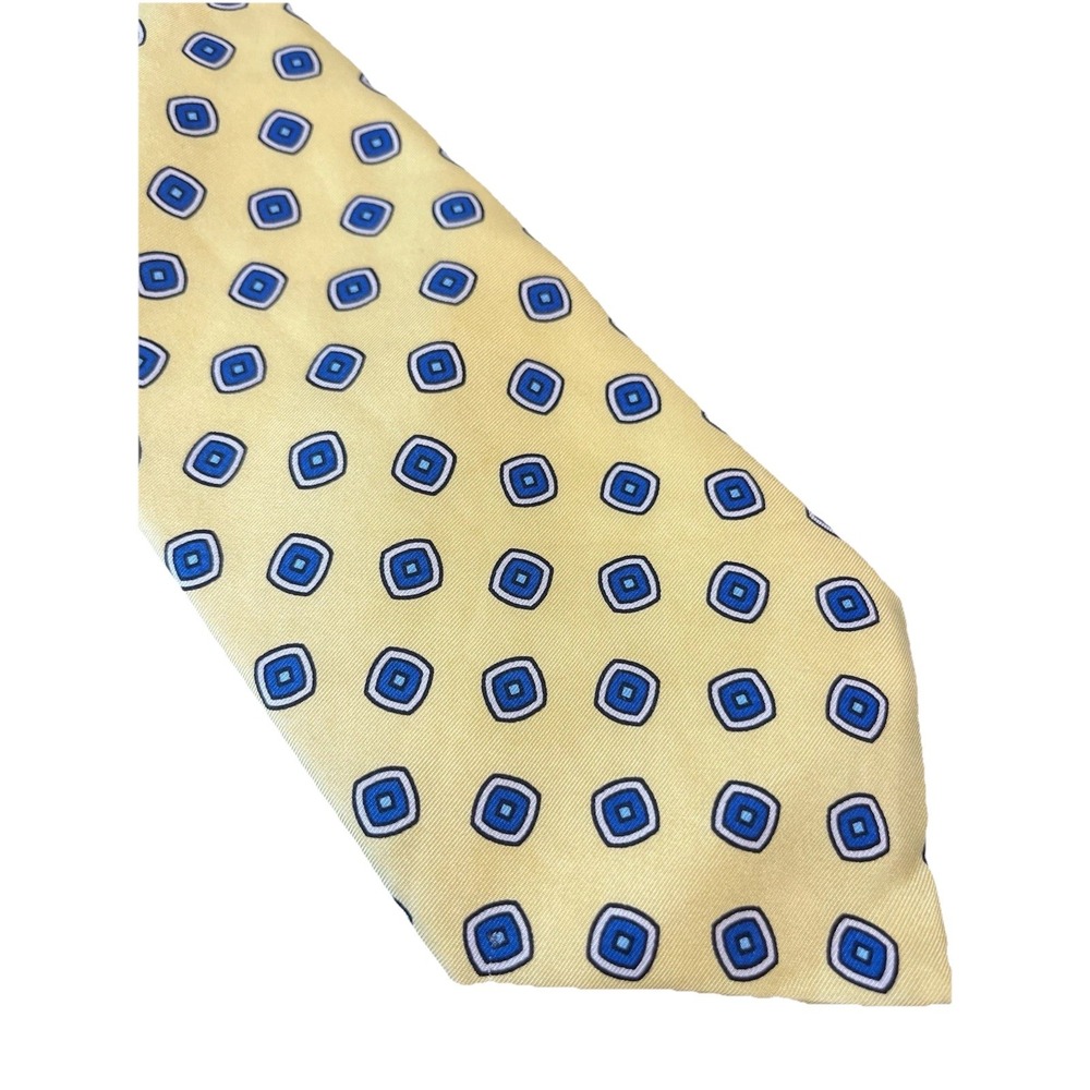 BROOKS BROTHERS Makers Yellow Blue Geometric SILK NECK TIE 58" X 3.5" Made USA